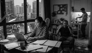 pekerja sibuk bekerja waktu malam cuba menyiapkan resume