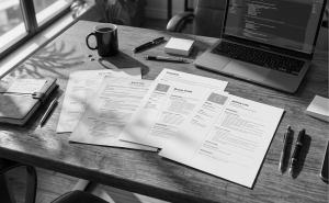 contoh resume lama dan resume moden di atas meja kerja moden